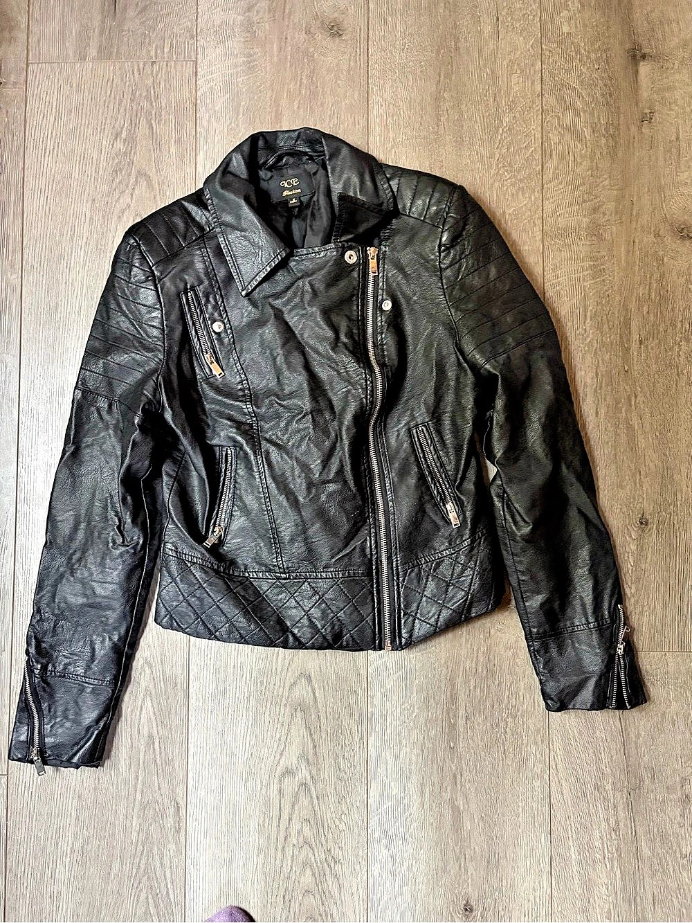 Faux Leather Moto Jacket Black Size Small